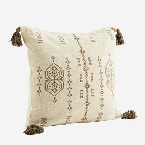 Madam Stoltz bestickte Kissenhülle Marrakesch mit Quasten, creme