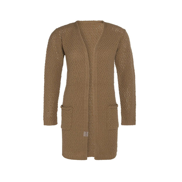 Knit Factory Strickjacke lang, Strickcardigan mit Taschen langarm, camel