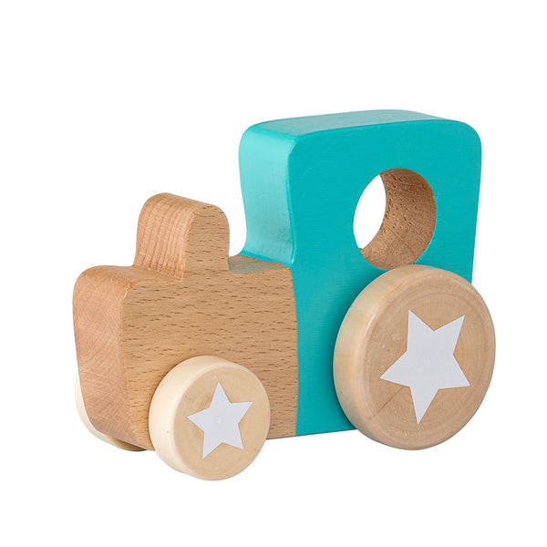 Bloomingville Holztraktor Stern, natur-türkis