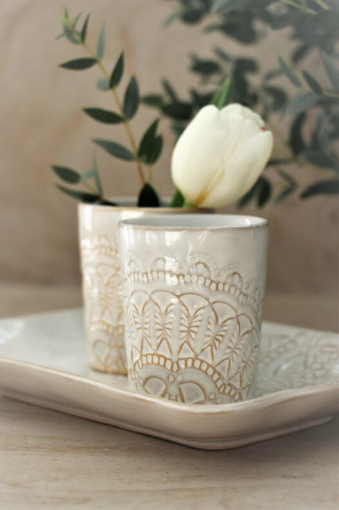 Majas Cottage Boho Mini Becher Happiness, Espresso Tasse Mandala, Vintage weiß