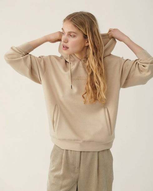 Moss Copenhagen - IMA Logo Hood Sweatshirt white pepper, Kapuzenpullover, Hoodie beige-sand