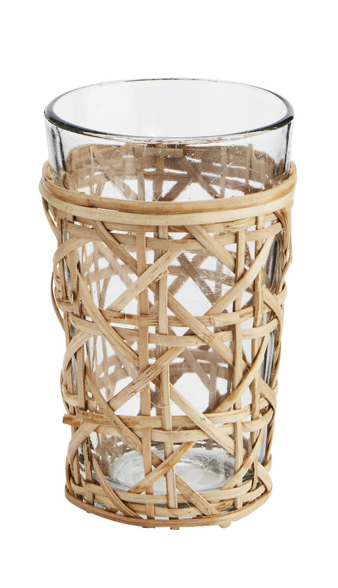 Madam Stolz Boho Trinkglas mit Bambushalter, 11cm