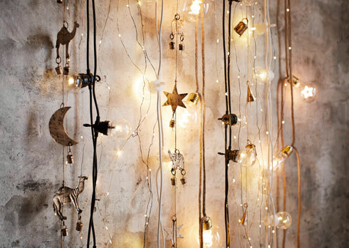 Madam Stoltz Deko Lichtgirlande Draht, LED Lichterkette 4m mit Batterie, kupfer