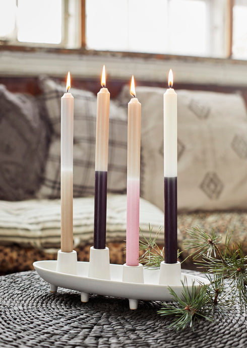 Madam Stoltz Stabkerze two tone, schwarz-ivory