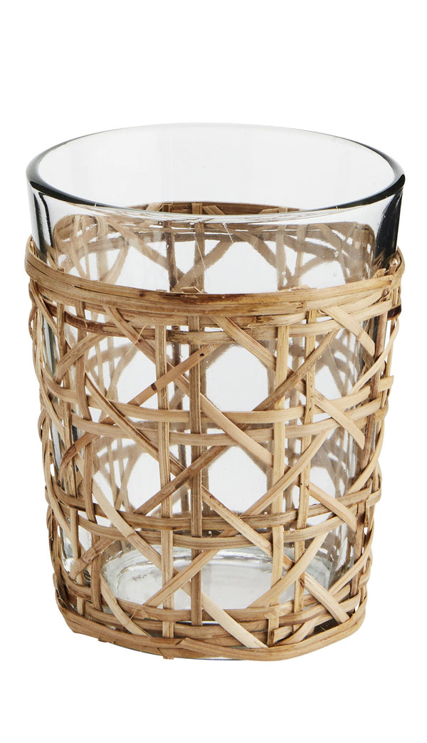 Madam Stolz Boho Trinkglas mit Bambushalter, 12cm