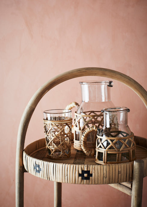 Madam Stolz Boho Trinkglas mit Bambushalter, 11cm