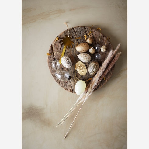 Madam Stoltz Anhänger-Set Ostereier handbemalt, sand/weiß/gold, 3-tlg.