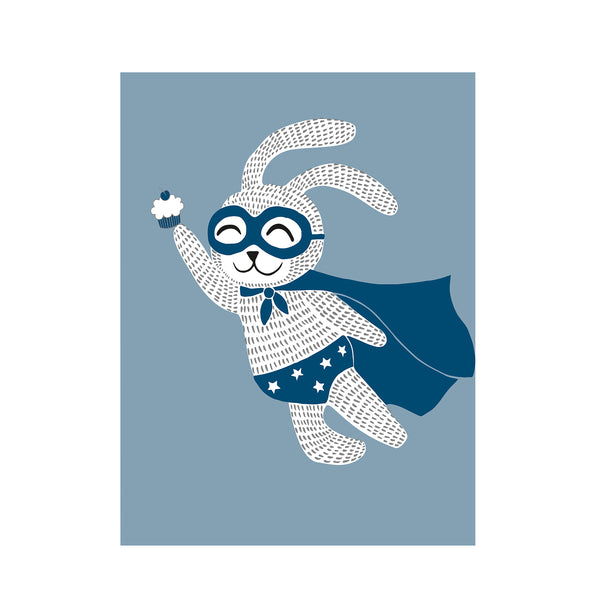 Bloomingville Poster Superhero Hase, blau