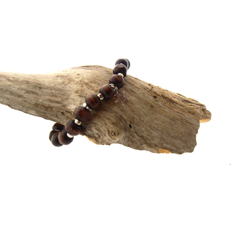 Armband Holzperlen, dunkel mit Stern 4Life