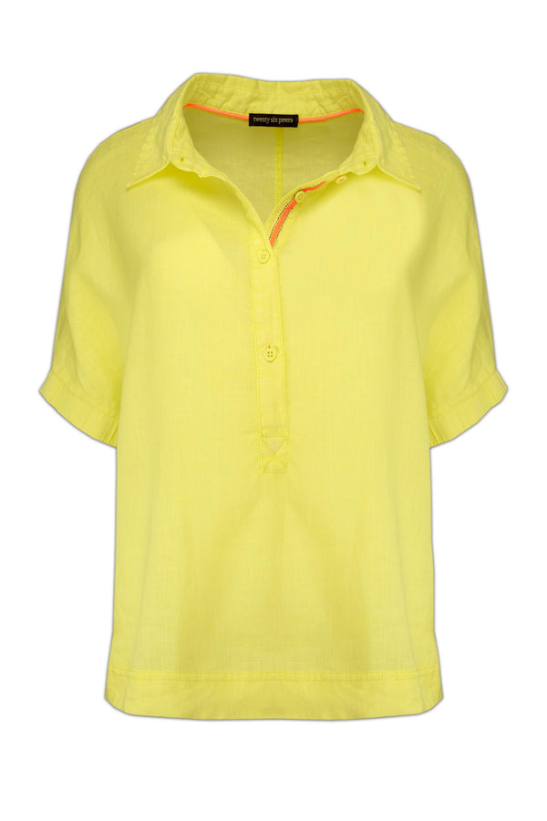 Twenty Six Peers Leinenbluse Kurzarm, zitronengelb - Fair Trade