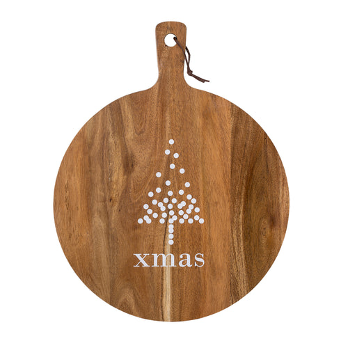 Bloomingville Schneidebrett Weihnachten, Dekobrett mit Schrift X-MAS, Akazienholz, rund