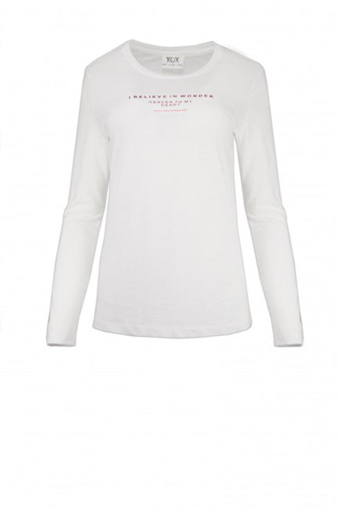 XOX Longsleeve T-Shirt Rundhals Ausschnitt, offwhite I believe in wonder - Fair Trade