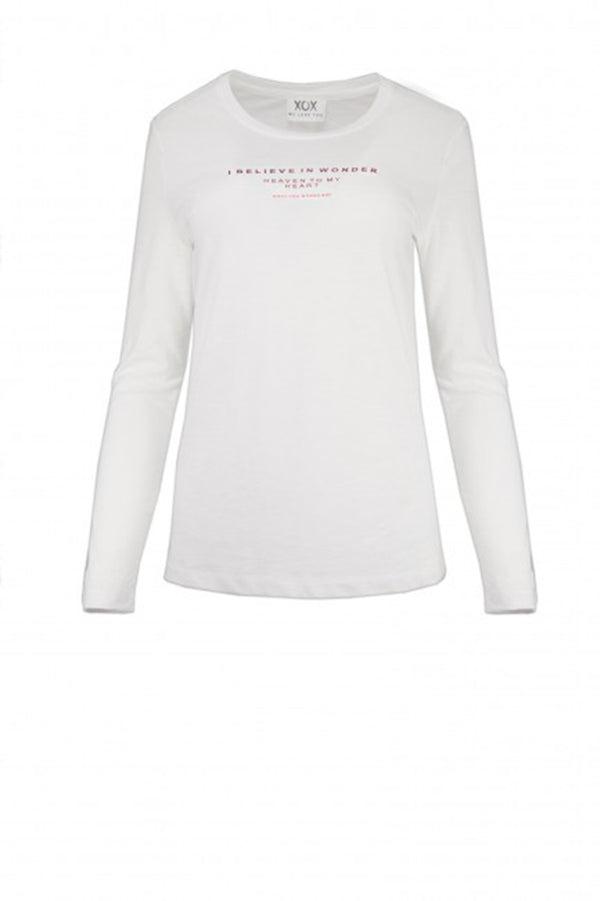 XOX Longsleeve T-Shirt Rundhals Ausschnitt, offwhite I believe in wonder - Fair Trade