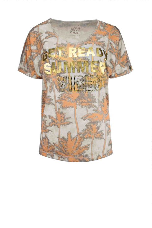 XOX T-Shirt V-Boot Ausschnitt überschn. Arm, Palms - Fair Trade