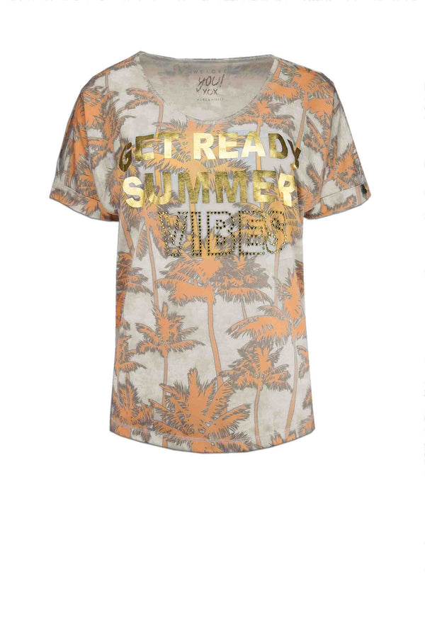 XOX T-Shirt V-Boot Ausschnitt überschn. Arm, Palms - Fair Trade