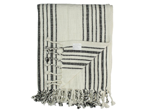 Boho Decke mit Fransen, Tagesdecke, Überwurf, creme-schwarz